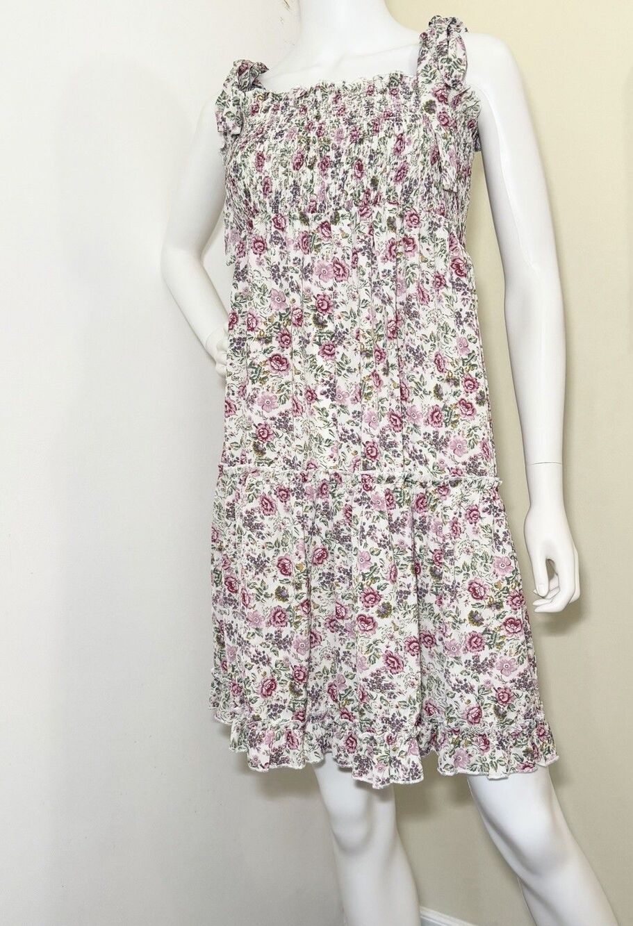 Umgee Women’s Large Floral Smocked Mini Dress Tie Shoulder Cottagecore Boho